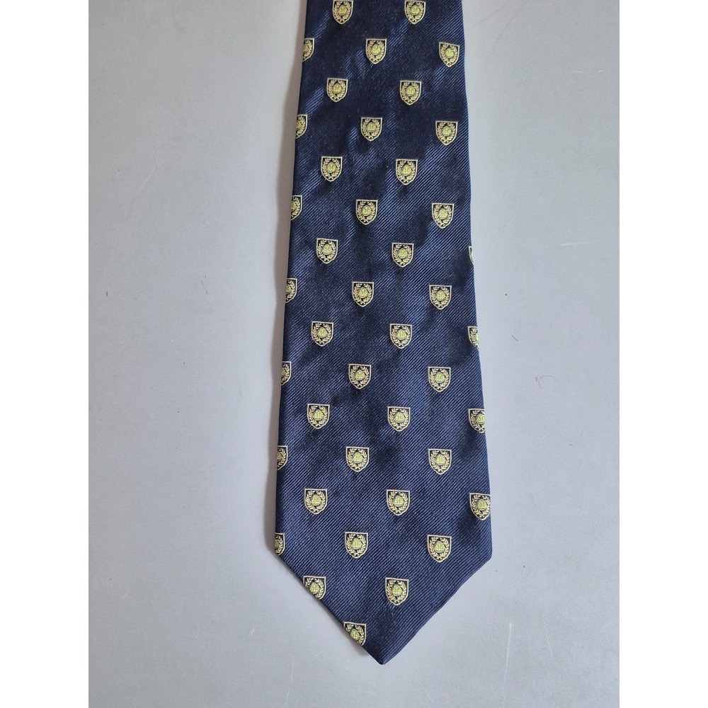 Brooks Brothers Country Club Navy Blue with Gold Emblem Tie Silk USA 57"